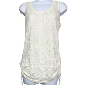 BOBBY BROOKS TOP Lace Accented Racer Back White Crinkle Fabric Womens Size M